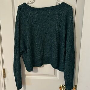 American Eagle Outfitters Teal Cable Knit Cropped Sweater